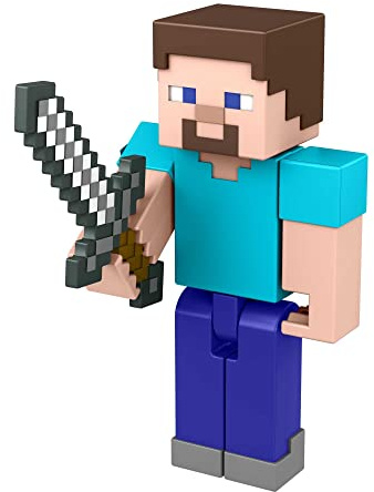 Minecraft - Personaggio Steve Action con 1 Pezzo per Costruire un Portale e Accessorio, Giocattolo per Bambini 6+ Anni, HFC27