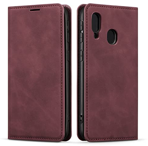 QLTYPRI Hülle für Samsung Galaxy A40, Premium Dünne Ledertasche Handyhülle mit Kartenfach Ständer Flip Schutzhülle Kompatibel mit Samsung Galaxy A40 - Wein Rot