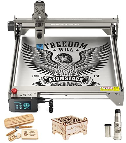 ATOMSTACK Laser Graviermaschine S10 Pro, 50W Laser cnc graviermaschine, Fixfokus 10 W Compressed Spot Power, Augenschutz-Laserschneider, DIY Graviermaschine für Metallholz