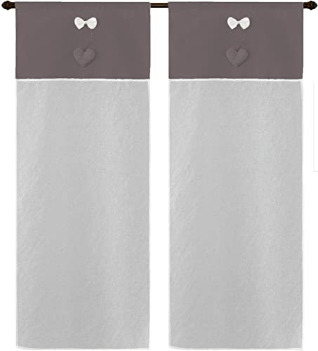 coppia di tendine pannello con passante unico art newark tessutto effetto lino in poliestere con applicazione fiocco con cuore e corda ideale per ogni tipo di finestre mis 60x240cm dis heart grigio