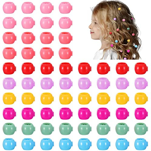 Xinnun 50 Pcs Mini Bead Hair for Braids Colorful Bead Hair Claw Clip Round Plastic Rainbow Candy Color Non Slip Accessories for Girls Women