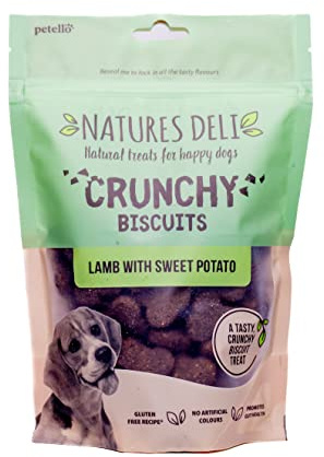 Natures Deli Lamb & Sweet Potato Dog Treats, 225 g (1-Pack) | Gluten Free, Low Fat, Crunchy Bite-Size Biscuits, For Training, Slow Roasted for Enhanced Flavour