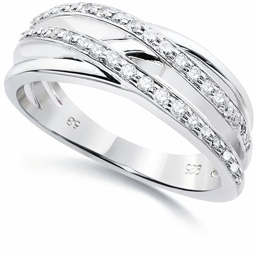 Sternvoll® Damen Ring aus 925 Sterling Silber mit Zirkonia | Breiter Eleganter Verlobungsring (58)