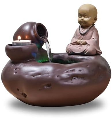 Fontana da interni Nature Jarre Statua Buddha rimovibile Luce LED Colorata, Decorazione Tavolo Ufficio Soggiorno, Portacandele, Decorazione Vivente in movimento, Idea Regalo Qualsiasi Occasione, H 40