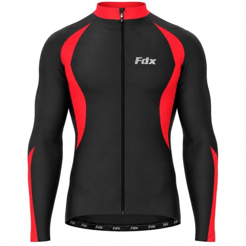 FDX Herren Thermo Winter Langarm Radshirt | Italian Roubaix Cycling Jersey Men, Radsportbekleidung für Rennrad & Fahrrad, Leichtes, Warmes Fleece, Atmungsaktiv