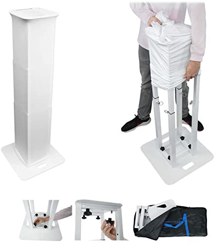 Rockville RTP-GO Portable Collapsible DJ Totem Stand, 132 lbs Capacity, Adjustable 39-70in Height, Black/White Scrims, Travel Bag, Cable Management, for Mobile DJs and Event Lighting