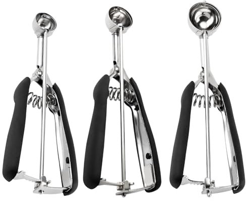 Small Cookie Scoop Set - 3 PCS Include 1 tsp / 2 tsp / 3tsp Cookie Dough Scoops, Cookies Scoops for Baking, Made of 18/8 Stainless Steel, Good Soft Grips, Quick Trigger Release