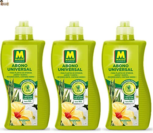 BricoLoco.com Abono líquido Fertilizante Universal NPK con Alto Contenido en Hierro y micronutrientes. Pack 3 litros (3x1 lt) para Plantas o Cultivos en huerto, jardín o Maceta. Reverdeciente. (3)