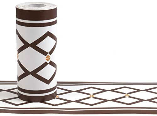 HAHII Tapetenbordüre zum Abziehen und Aufkleben, Wandbordüre, Aufkleber, dekorative Bordüre für Badezimmer, Wohnzimmer, Küche, Kaffee, Raute, 12 x 1000 cm