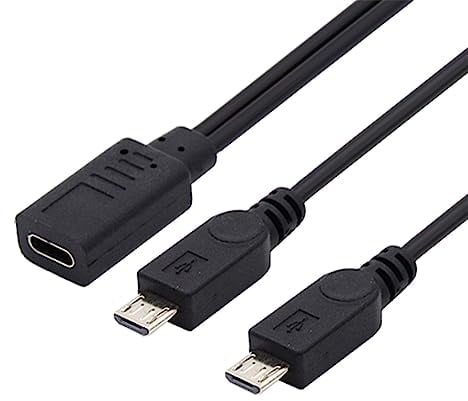 NFHK Cavo di ricarica splitter di tipo C USB-C femmina DC 5 V a doppio micro USB 5 pin maschio
