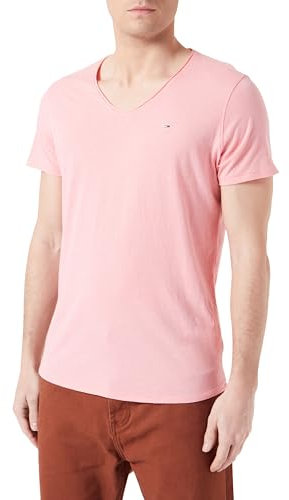 Tommy Jeans T-Shirt Manches Courtes Homme Slim Col en V, Rose (Tickled Pink), XS