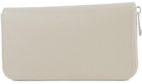 modamoda de Silber-P02 Portefeuille long en cuir pour femme, fabriqué à la main en Italie, Blanc., s