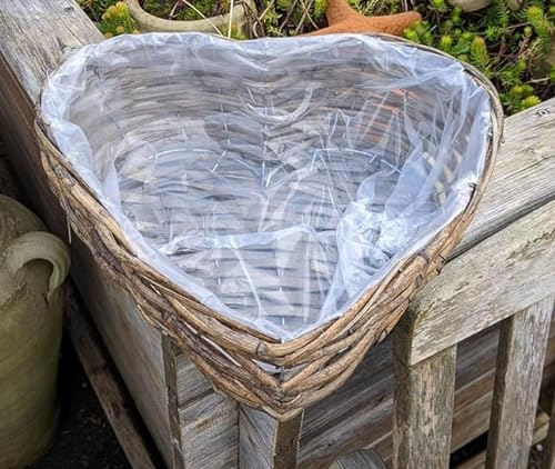 NEU !! Pflanzkorb in Herzform Breite ca. 36 cm und ca. 11 cm hoch aus Rattan - Naturprodukt, kein Plastik !! Handarbeit Schale Weidenkorb Pflanzgefäß Blumentopf Natur Deko Garten Grab Trauer Liebe