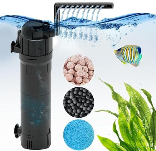 Filtro de acuario con luz UV con temporizador, filtro interno de pecera con esterilizador UV que convierte el agua verde para clara, bomba de filtro ajustable para acuarios de 80 a 200 L, caudal y
