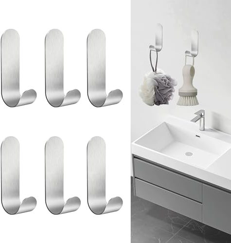 Tigmew 6 Stück Haken Selbstklebend Edelstahl 304 Rostfrei Starke Tragfähigkeit Starke Klebrigkeit Handtuchhalterung Wandhaken zum Kleben Selbstklebend,Klebehaken Selbstklebend aus Edelstahl