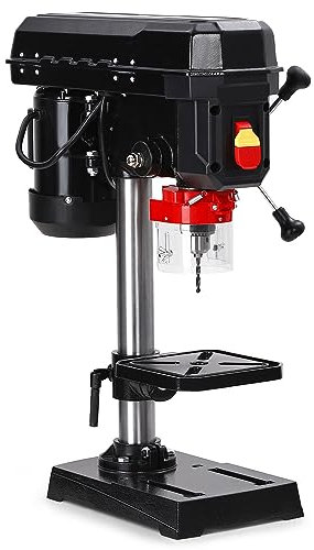 Towallmark Säulenbohrmaschine 2.5Amp, Max 3100RPM, Einstellbarer Tiefenanschlag, Alle fünf Knoten sind Synchron, Laser & neigbarer Tisch 45°,Bohrmaschinen, aus Holz, Metall