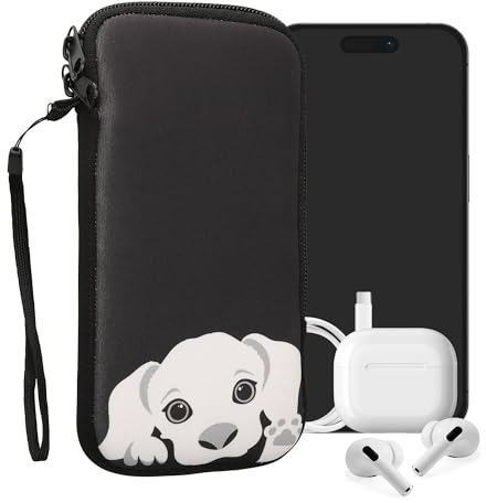 kwmobile Handytasche für Smartphones XXL - 7 - Neopren Handy Tasche Hülle Cover Case Schutzhülle - Neugieriger Hund Schwarz Weiß - 17,7 x 8,5 cm Innenmaße