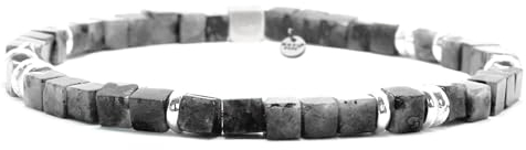 Nato Cuff - 925 Sterling Silber Armband - Platz Larvikite Perlen Halbedelsteine - Herren und Damen schmuck Handgefertigt in Frankreich (Large 19cm)