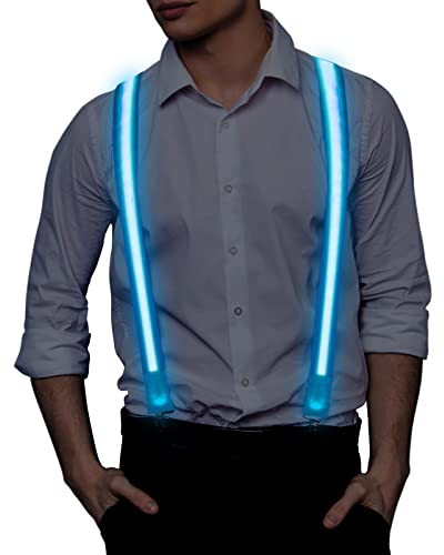 Ainiv LED-Hosenträger, Zurück Hosenträger LED-Licht-Hosenträger Neon Stripe Light Up LED-Hosenträger Y-Form Verstellbare Hosenträger für Musikfestival, Weihnachten, Halloween-Kostümparty (Blau)