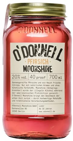 O'Donnell Moonshine - Pfirsich Likör (700ml) - Frischer Pfirsichlikör mit echtem Fruchtsaft & Zitrus Noten - Sommer Drink als Cocktail oder Pur (20% vol) - Ohne künstliche Aromen/Farbstoffe