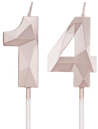 14th Birthday Candles, Rose Gold Number Candles Birthday Decoration, Happy Birthday Cake Toppers, for Birthday Parties Weddings Company Anniversaries (Rose Gold, 14)