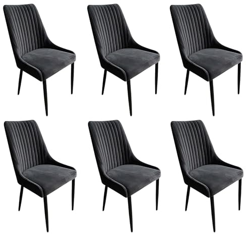 Meble Ares 6er Set Esszimmerstühle Massimo - ‎48 x 52 x 100 cm Esstisch Stühle - Stühle Esszimmer, Küchenstühle, Wohnzimmerstühle - Polsterstuhl Esszimmer - Buchenholz, Samt ‎Dunkelgrau, Metal