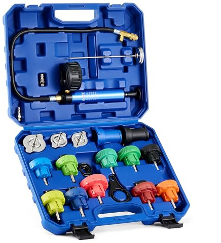 Orion Motor Tech 19 PCS Kit de Testeur de Pression de Système de Refroidissement avec 15 Adaptateurs de Radiateur et Clé pour Réservoir d'eau avec Pompe à Vide et Sonde Thermométrique