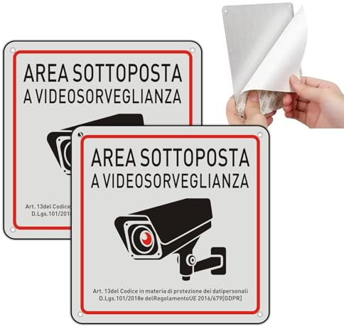 Acuxiaza 2 Pezzi Cartello Area Videosorvegliata Alluminio 15x15cm Cartello Videosorveglianza Adesivo Cartelli Area Videosorveglianza Fori Preforati, Spazzolato, Impermeabile, per Casa e Negozio