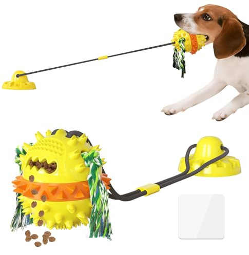 Interaktives Hunde Ball Spielzeug - Hundespielzeug Ball, Strapazierfähiger Automatisch Rollender Ball, Hundespielzeug für Aggressive Kauer, Unzerstörbares Puzzle Kauspielzeug mit Saugnapf (Stil A)