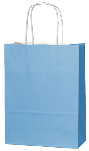 Thepaperbagstore 50 Dusty Blue Paper Bags with Twist Handles, 18x22x8cm | colour recyclable kraft, ideal for sweets, favours, gifts, weddings, birthdays, parties and events