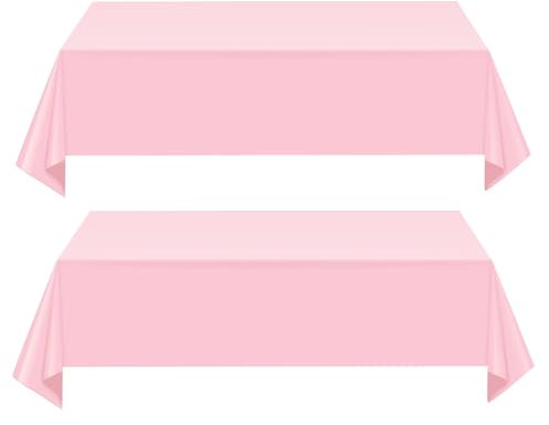 2Pcs Nappe Rectangulaire Jetable Rose, Nappe de Table de Fête 137x274cm, Nappes anti Taches Imperméable Rectangulaire, Couverture de Table à Manger pour Extérieur Pique-Nique Anniversaire Mariage