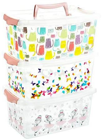 2friends Aufbewahrungsboxen Modell Rosa, 3er Set, Kinder Aufbewahrungsbox mit Deckel, rosa mit Griff im Deckel und Klickverschluss, Aufbewahrungsbox für Kinder,