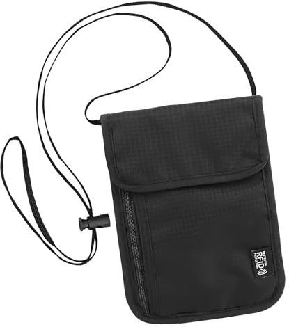Pochette Tour de Cou de Voyage - Sac de Cou Bloqueur RFID Anti-Vol pour Passeport et Documents - Unisexe Noir