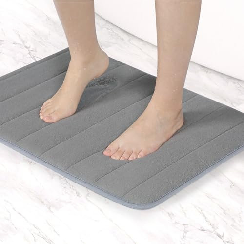 Oamwrae Tappeto Bagno Antiscivolo, 43 x 63 cm Tappetino Bagno Assorbente, Morbido Lavabile in Lavatrice, per Doccia e Vasca, Grigio
