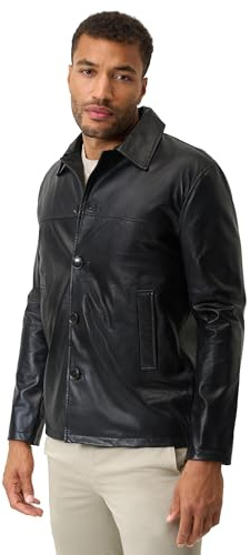 RICANO Massimo Herren Lederjacke – Klassische Lamm Nappa Lederjacke mit Hemdkragen, handgefertigt für Frühling & Herbst (DE/NL/SE/PL, Alphanumerisch, XXL, Regular, Regular, Schwarz)
