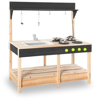 Mud Kitchen Playset for, Outdoor Wooden Toy Play Kitchen Set for Boys and Girls, Kitchen Accessories and Garden Sink, Outdoor Toy for Kids (Black1)