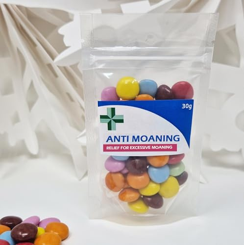 Anti-Farting Anti-Moaning Old-Git Pills Gag Gift Novelty Sweet Bag Funny Birthday Surprise Chocolate Treat Bag Joke Chocolate Present - Anti Moaning Sticker with Clear Empty Bag