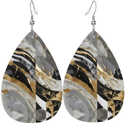 Luxuriöse Marmor-Ohrringe in Wassertropfenform aus Leder für Damen, Geburtstag, Party, Hochzeit, Tanz, Einheitsgröße, Kunstleder