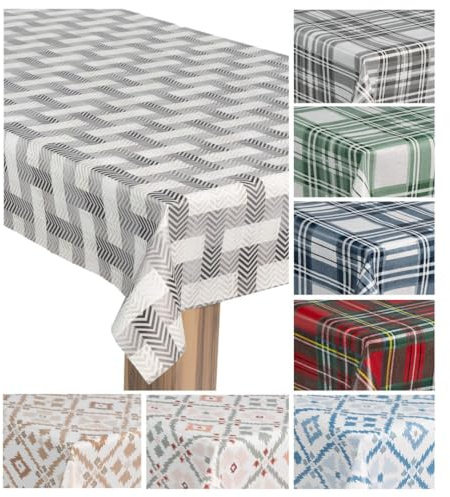 laro Wachstuch-Tischdecke Wachstischdecke Gartentischdecke, Muster:Streifen Fließband Grau Weiß, Größe:130x200