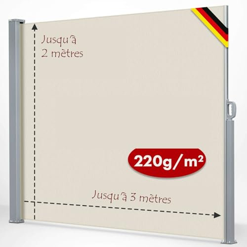 KARAT Store Latéral Extensible – Brise-Vue et Pare-Vent pour Jardin, Balcon et Terrasse – Protection Contre Le Vent et Les Regards avec Fixation Murale (Beige, 180 x 300 cm)