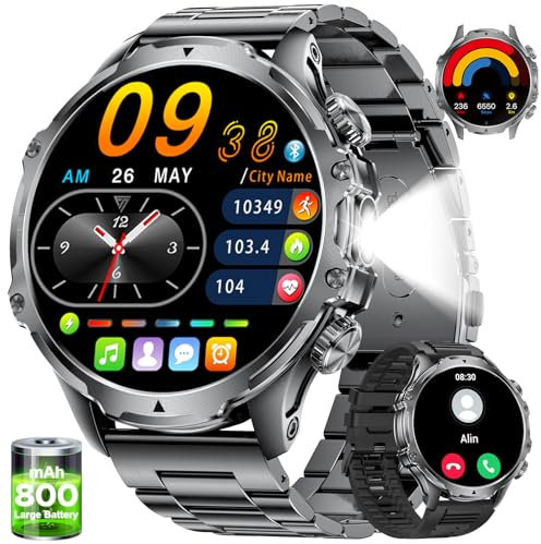 LIGE Smartwatch Uomo con Torcia LED/800mAh, 1.85'' HD Orologio Smartwatch con Chiamata Bluetooth, IP68 Impermeabile 110+ modalità Sportive per Android iOS