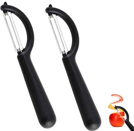 Heanvmyss 2 Pcs Speed Peeler,I Shaped Swivel Vegetable Peeler Set,Non-Slip Grip Ergonomic Handle Sharp Blade Stainless Steel Peelers,Fruit Peelers for Kitchen,Various Veg(Black)