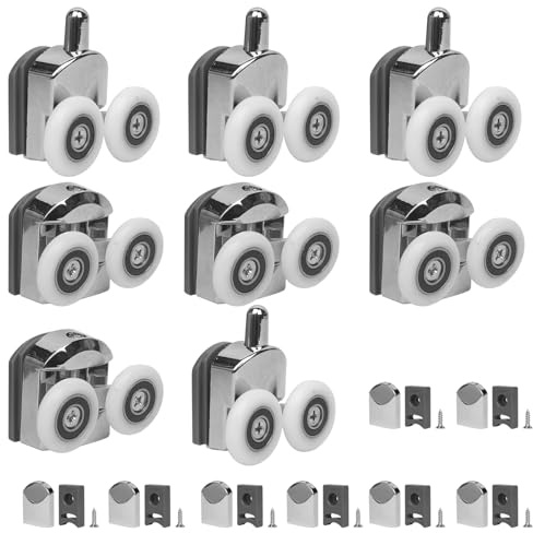 Lot de 8 roulettes de rechange pour porte de douche coulissante, accessoires de porte de douche, avec blocs anti-collision et vis, pour portes en verre incurvées à la maison/hôtel (23 mm)