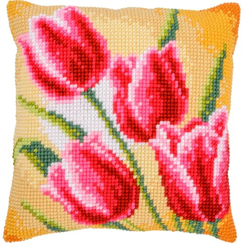 Vervaco Kreuzstichkissen Tulpen, Stickbild gedruckt, 40x40cm