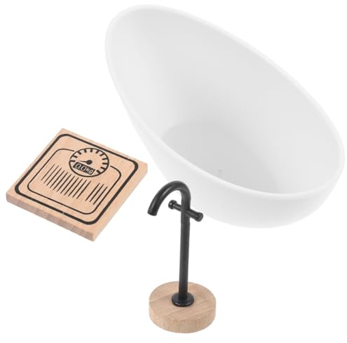 Mikinona Maßstab Holz Badewanne mit Wasserhahn und Miniatur Stabile und Realistische Puppenhaus Deko für DIY Landschaft und Puppenhaus Zubehör