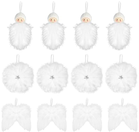 MWOOT 12 Stück Weiß Federn Weihnachtsbaum Anhänger, Engel Flügeln Stern Weihnachtlicher Baumschmuck Weihnachtsschmuck Weihnachtsdeko, Christmas Hanging Ornament