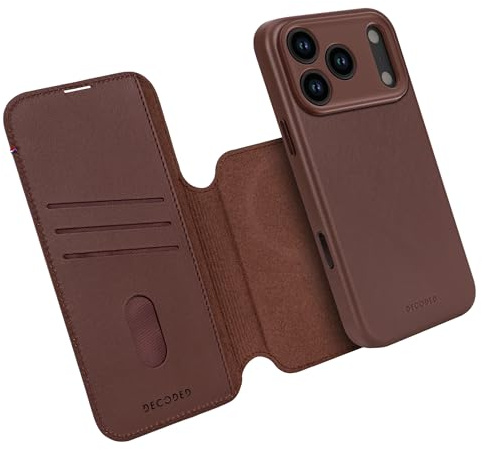 Decoded 2-in-1 Lederhülle für iPhone 17 Pro, Abnehmbare Wallet, Premium ECCO Leder, Kompatibel mit Magsafe, Fallschutz, Kratzfest, Metallknöpfe, Braun