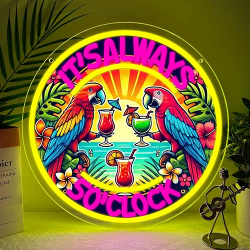RuCvixkt It's 5 O'clock Somewhere Neon Sign for Wall Decor, Parrot Cocktails LED Lighted Signs for Beer Cocktail Bar Game Room Man Cave Club Party Room Shop Window Bedroom Decor, Gift for Boys Girls