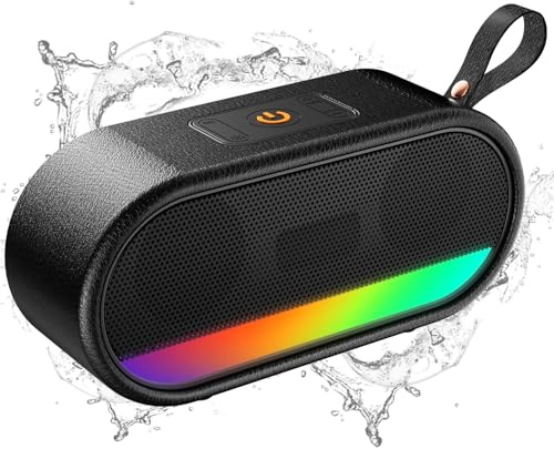Dyurwa Bluetooth Lautsprecher mit Licht, Tragbarer Musikbox Bluetooth 5.3 Box mit IPX6 Wasserdicht, 10h Akku, Bass Boost Freisprechen TWS Paarung, Soundbox für Outdoor/Party/Reisen, Schwarz
