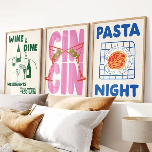 AQCQDQ 3er Stück Maximalist Posters, Modern Food Scenery, Canvas Wall Art Decor, Geeignet für Küche oder Esszimmer, Ohne Rahmen (40x50 cm)